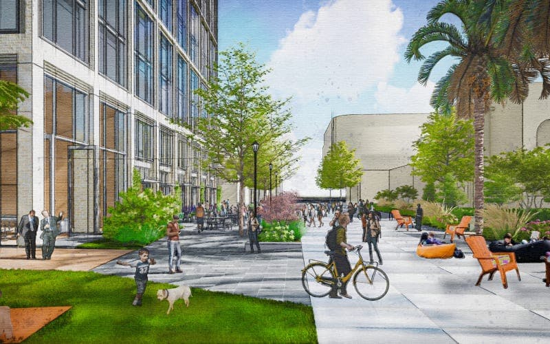 render of 2300 Broadway with people near building